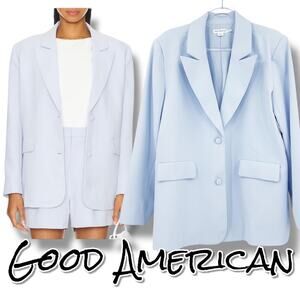 NWT Good American Luxe Suiting Boyfriend Blazer Light Blue Womens Size S/M